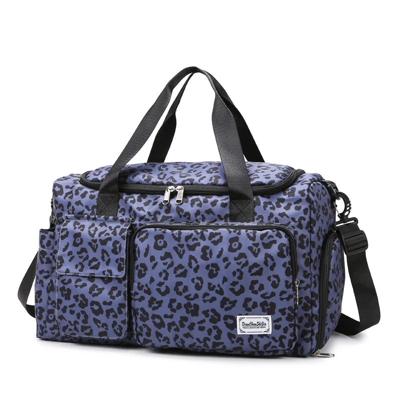 Classic Leopard Print Large Capacity Leisure Luggage Bag With Multiple Pockets And Shoe Compartment Sports Fitness Travel Bag