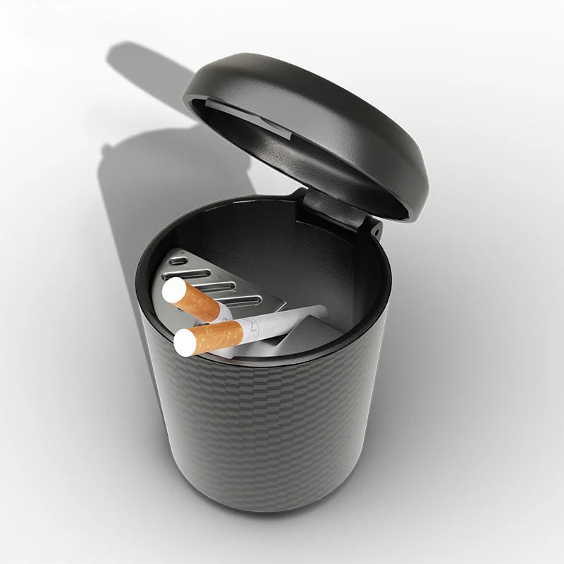 Carbon Fiber Texture Car Ashtray Portable Auto Ashtray with Lid Detachable Smokeless Cup Holder Ashtray for Car Interior Smoking