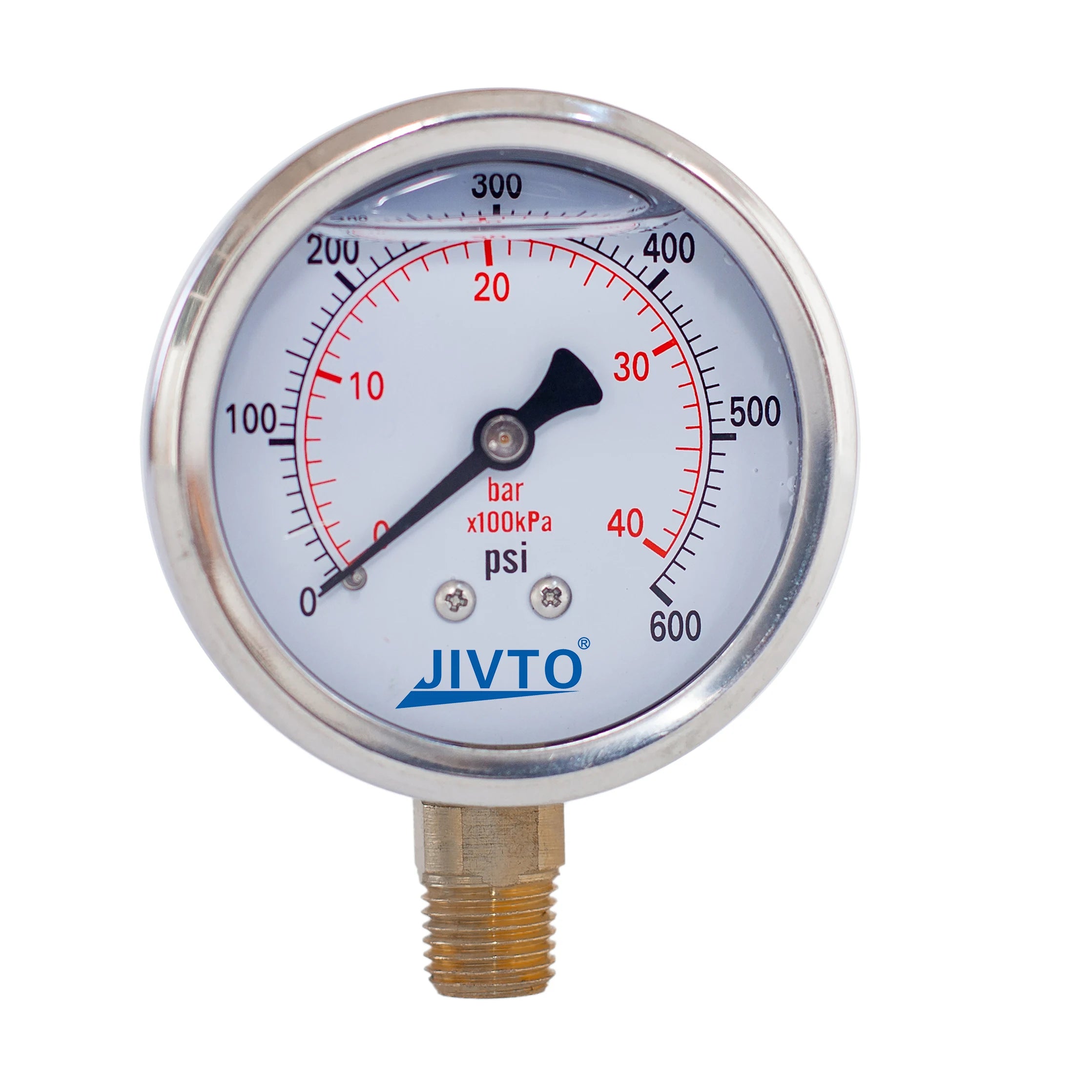JIVTO Glycerine Filled Pressure Gauge 2.5 Inch 1/4 BSP Lower Mount 15,30,60, 100,160,200,300,400,600,3000 Psi & Bar, Shockproof