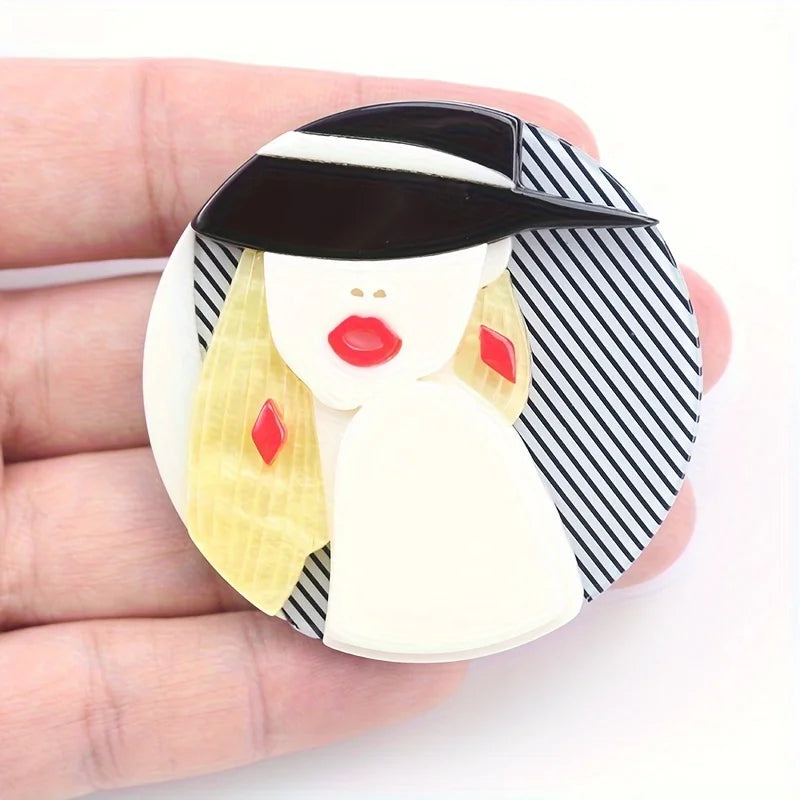 handmade fashion accessories acrylic cartoon round women portrait brooches popular clothing bag accessories