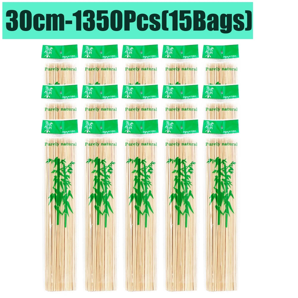 90-1350Pcs Disposable BBQ Bamboo Sticks 15/20/25/30cm for Grilling, Fruit, Kabob,BBQ, Barbecue, Kitchen, Camping, Outdoor