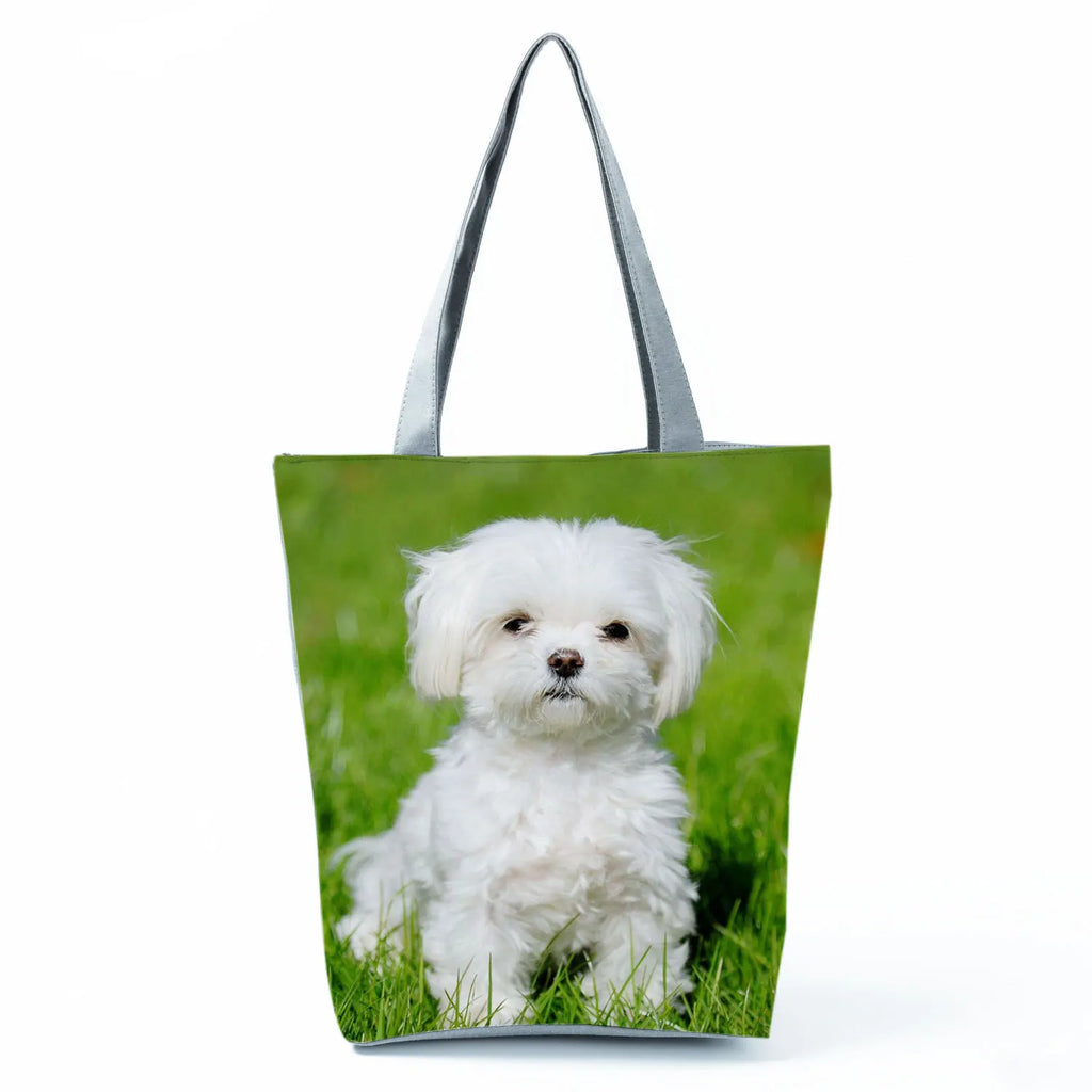 Cute Maltese Dogs Print Handbags Casual Women Shopping Bag Large Capacity Foldable Shoulder Bags Eco Reusable Travel Beach Totes