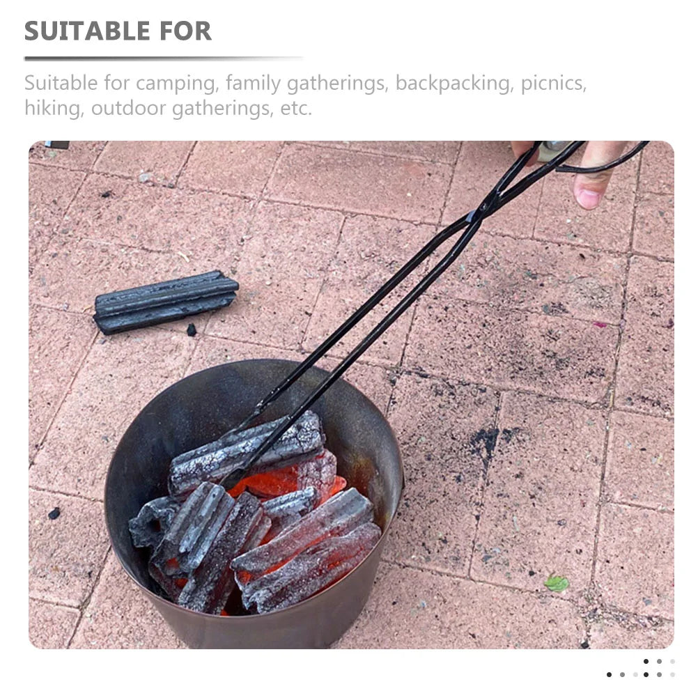 Coal Extended Fire Tongs Campfire Accessories Camping Grey Iron Fireplace Heavy Duty