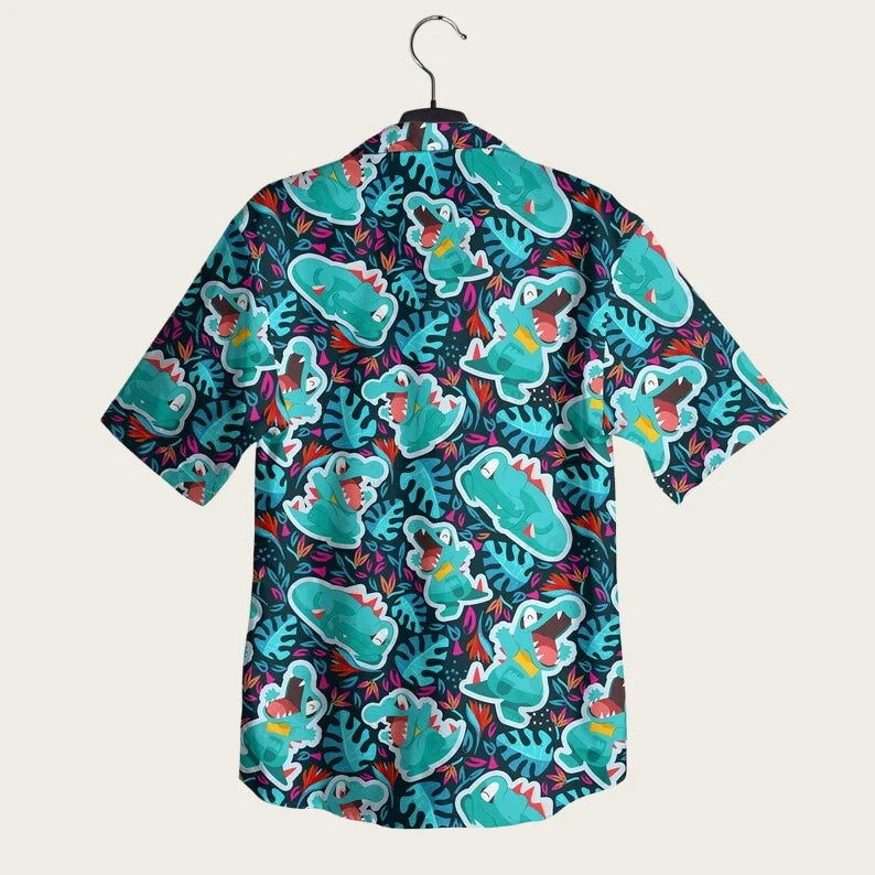 Summer Fashion Men's Totodile Printed Hawaiian Shirt Shorts Set Home Leisure Loose Style Anime Pajama T-shirt Shorts Two Piece