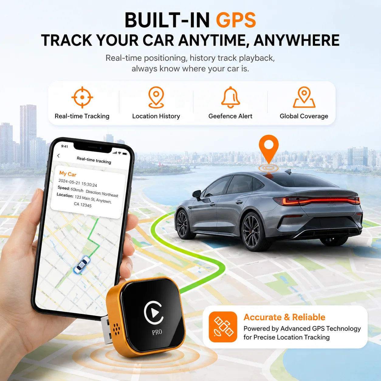 The Mini CarPlay Wireless Adapter and Android Auto Wireless Adapter convert wired CarPlay to wireless CarPlay. They come with GPS tracking capabilities and allow you to view your vehicle's real-time route and location on your