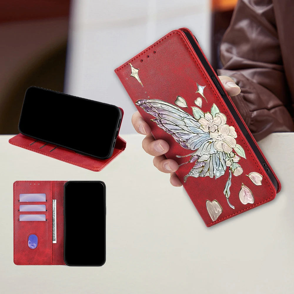 Painted Magnetic Flip Leather Wallet Case For Samsung Galaxy S26 Ultra S25 FE Galaxy S24 S23 S22 S25 Edge S26 Plus Cover Funda