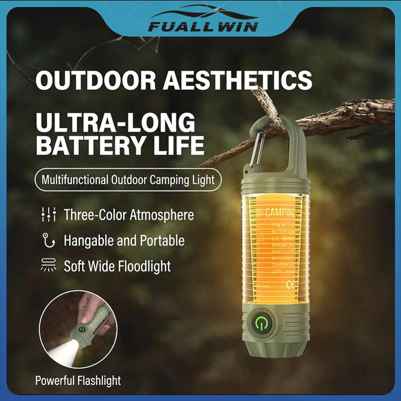 Multicolor Mini Tent Lantern 2in1 LED Flashlight Torch Daily Waterproof Type-C Fast Charge Outdoor Hiking Fishing Survival Lamp