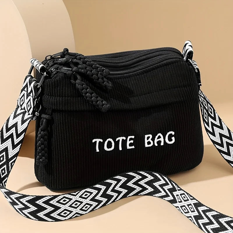Women's Large Capacity Retro Washed Fabric Bag with Multiple Pockets, Flashy Travel Bag, Lightweight Artsy Casual Crossbody Bag