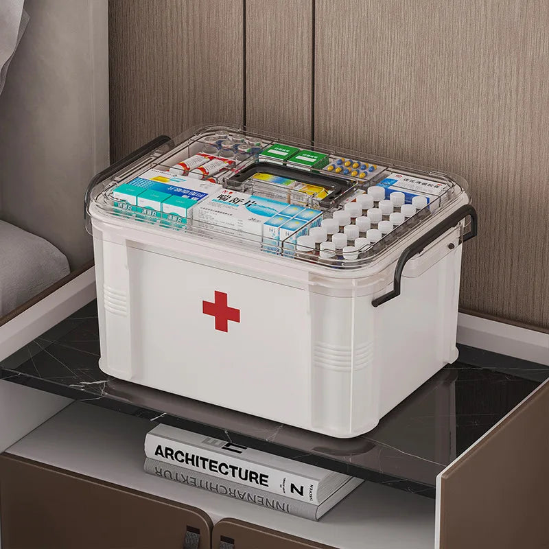 Transparent Double-Layer Medical Box Portable First Aid Medicine Box Home Handheld Large Capacity Child Medication Organizer