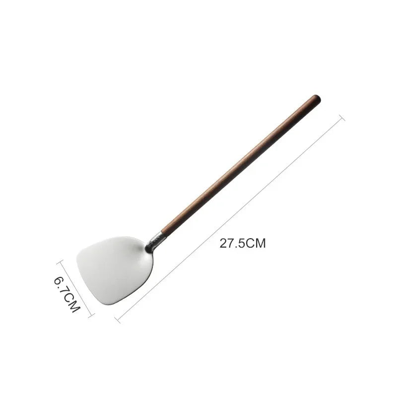 Japanese Wooden Handle Soup Spoon 304 Stainless Steel Mini Strainer Spoon Spatula Hot Pot Ladle Tableware Colander Cooking Tools