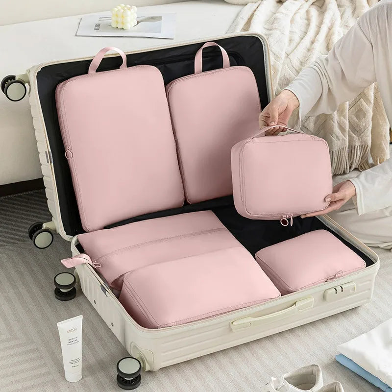 6 pcs Travel Compression Packing Cubes Luggage Bag Handheld Clothes Storage Bag Portable Suitcase Expandable Saver Space Bag