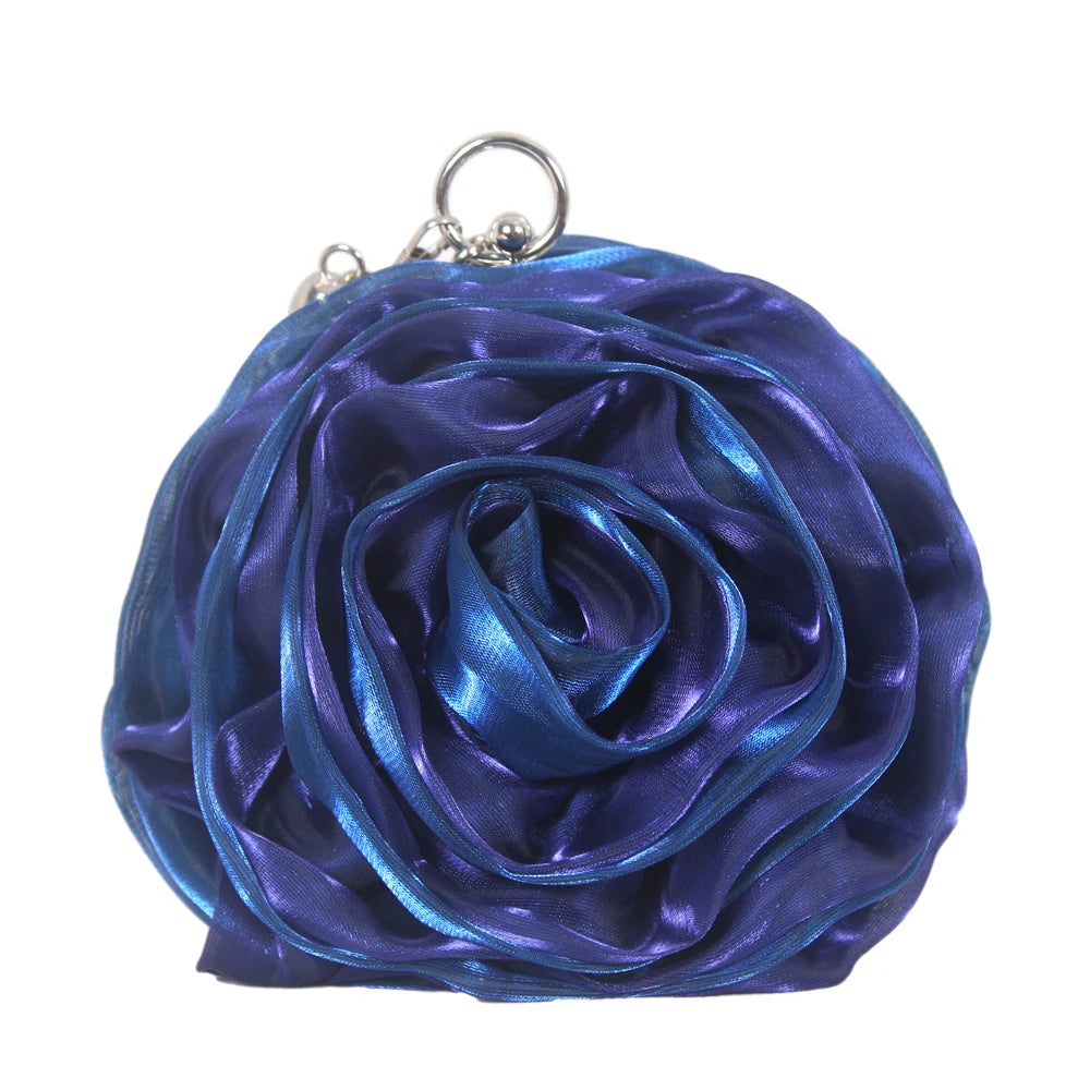 Women's Silk Wedding Clutch with Camellia Flower, Elegant Bride Evening Bag for Wedding Party Prom, Vintage Handbag