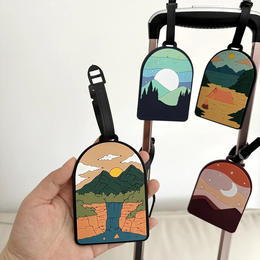 1/3/6pcs landscape luggage tags, station travel luggage check-in, anti loss tags, personal belongings identification tags, airpo
