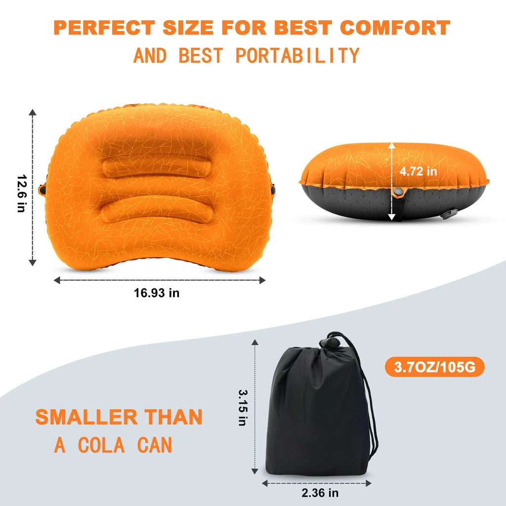 Ultralight Inflatable Camping Travel Pillow - Compressible Comfortable for Neck & Lumbar Support While Camp, Hiking, Backpacking