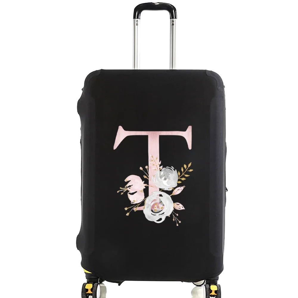 Luggage Case Suitcase Protective Cover Pink Flower Letter Name Pattern Travel Elastic Luggage Dust Cover Apply 18-28 Suitcase
