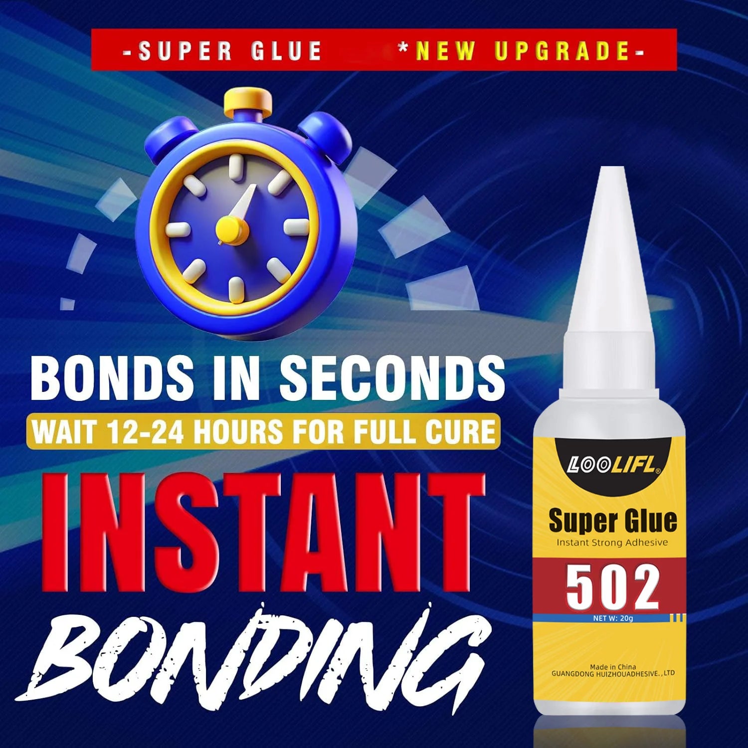 Loolifl 502 Super Glue 20g Instant Quick Dry Strong Cyanoacrylate Adhesive with Precision Nozzles Multi Purpose Household Repair
