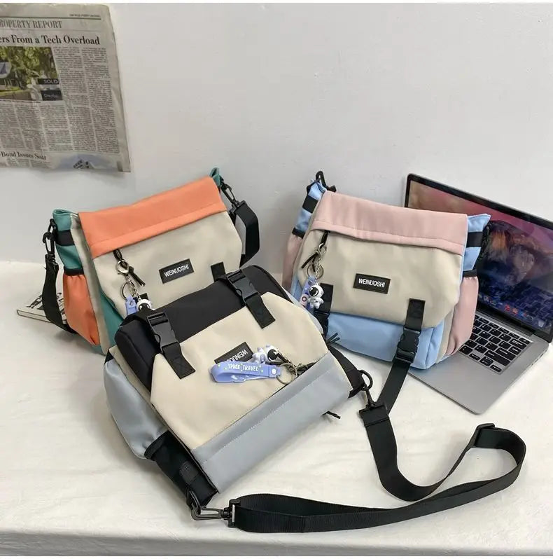 Japanese Simple Men Messenger Bag Korean Bag Student Nylon Waterproof Canvas Bag Tide Shoulder Crossbody Bags for Women Satchel