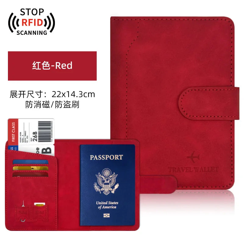 PU Passport Holder Travel Wallet Stop RFID Passport Covers Splicing Magnetic Buckle Passport Pouch ID Holder Air Ticket Holder