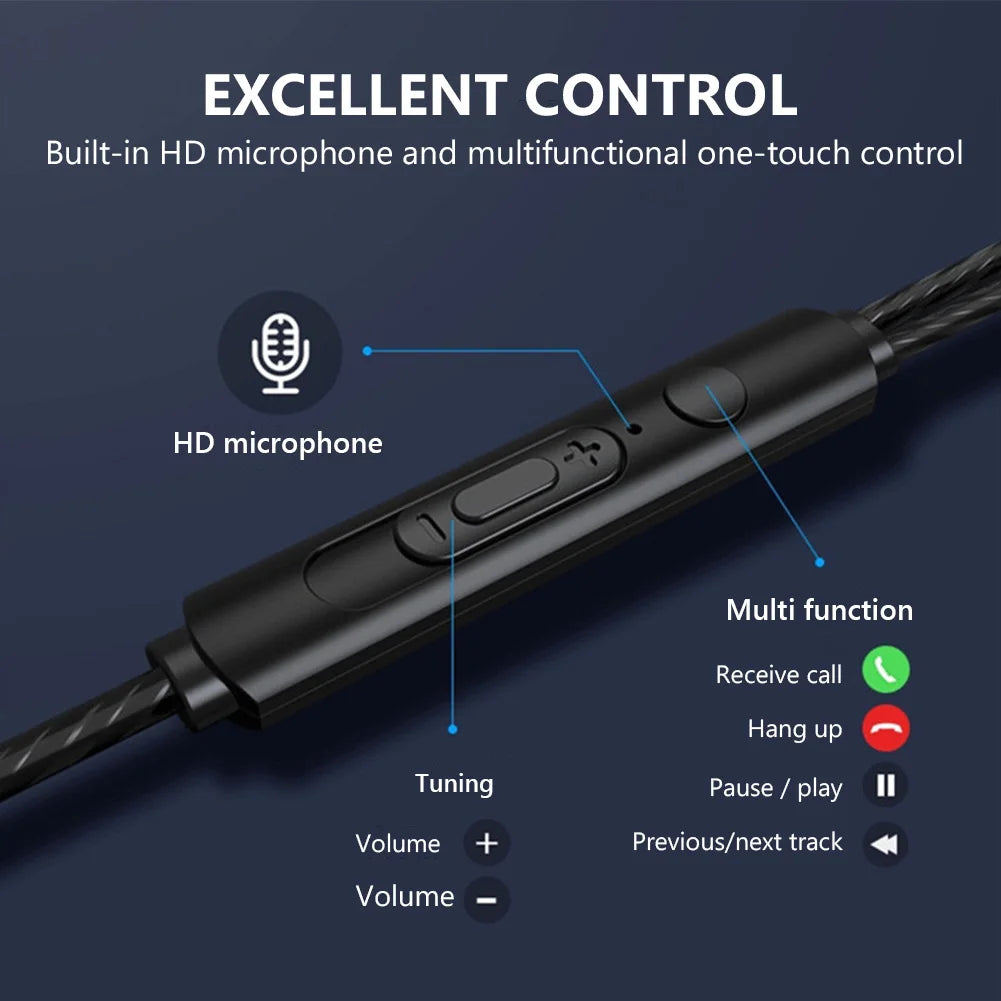 With Built-in Microphone 3.5mm In-ear Wired Headphones Bass Stereo Sport Earphones For Mobile Phone Smartphones Wire Headset