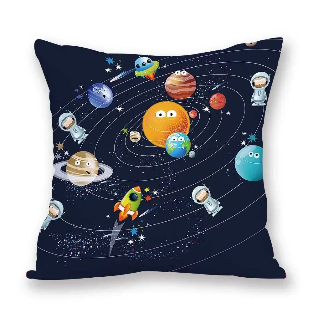 Cosmic pattern of the Sun, planets Double-sided Printed pillow cover Short plush Suitable living rooms sofas throw cushion cover