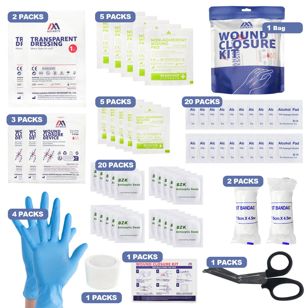 Aid Mate Zipper Band-aid Wound Closure Device Kit Suture Free Laceration Strips for Emergency Survival Wound Reduce Tension Tape