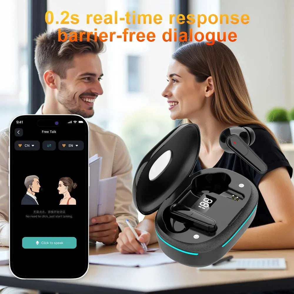 144-Language Translation Earbuds Power Display ANC&ENC Noise Reduction Headphones Hebrew English Real-Time Translation Earphones