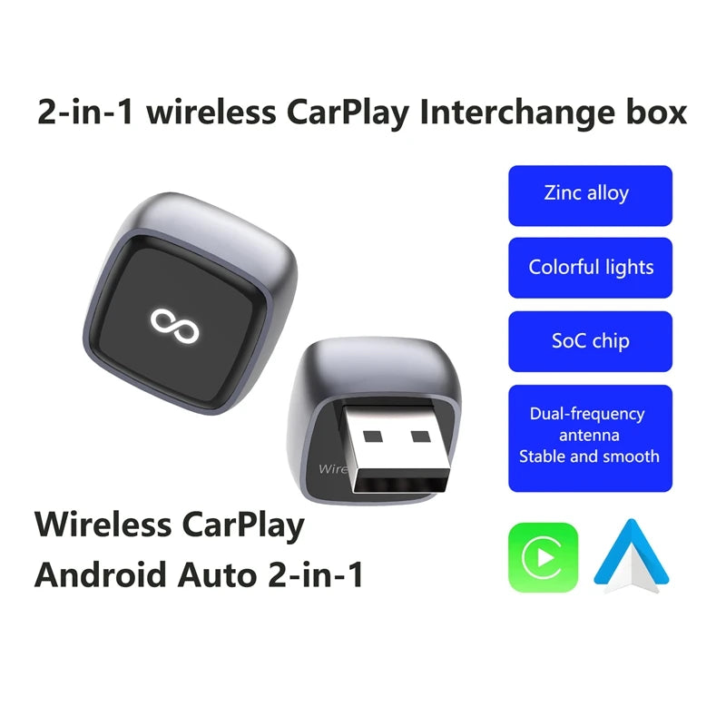 Mini 2-in-1 Wireless CarPlay Dongle Wired To Wireless AI Smart Box Universal Intelligent System Adapter Fit Most Vehicles