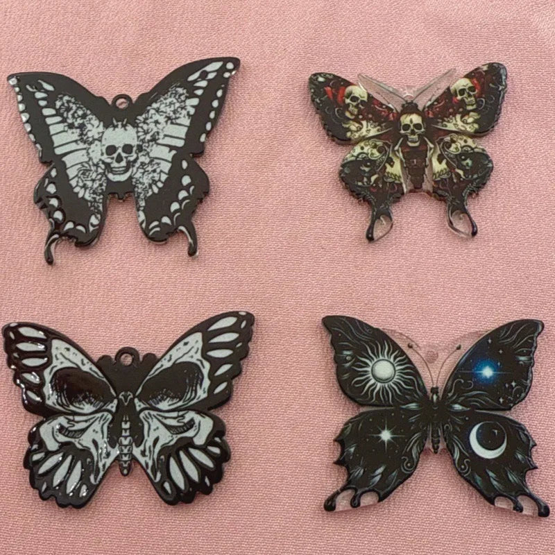 10pcs Butterfly Acrylic Pendant Halloween Skull DIY Jewelry Making Earrings Keychain Accessories