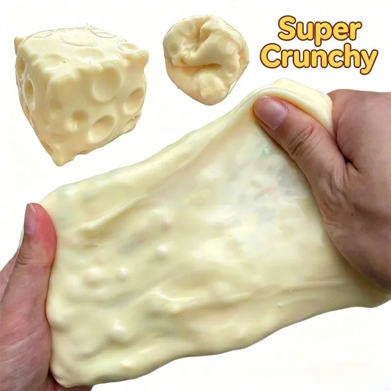 Cheese Cube Stress Ball Crunchy Squeeze Ball Squishy Toy Round Blocks Filled Fidget Toy ASMR Sensory Anti-Stress Festival Gift