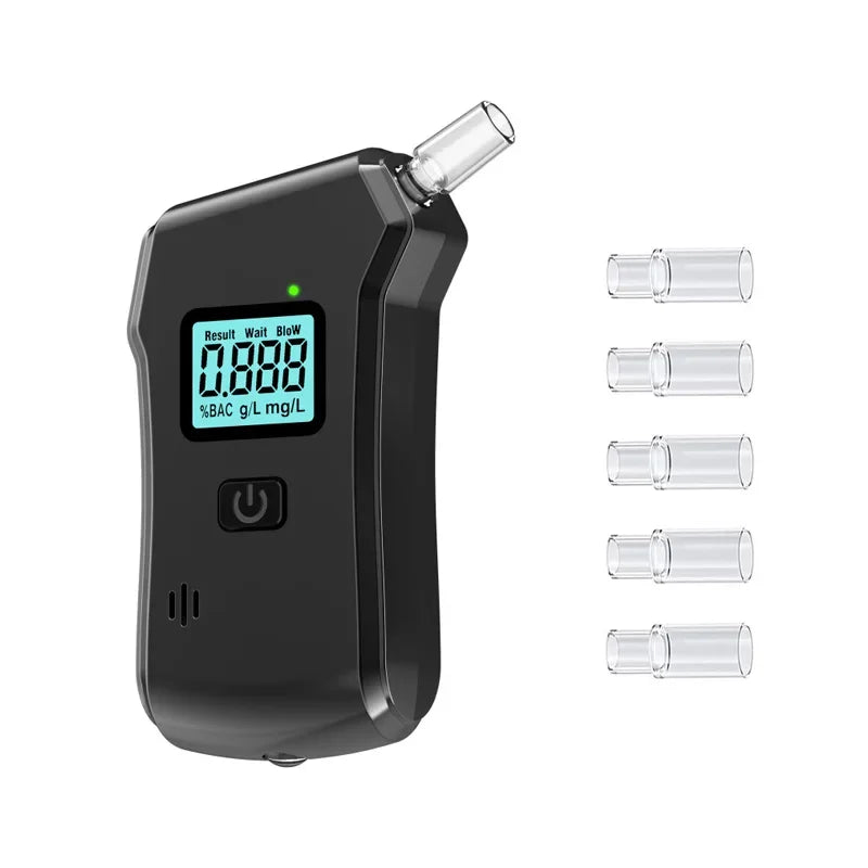 XMSJ Portable Alcohol Breath Tester Digital LCD Display Breathalyzer Detector Blowing Detection Drunk Driving with 5 Mouthpieces