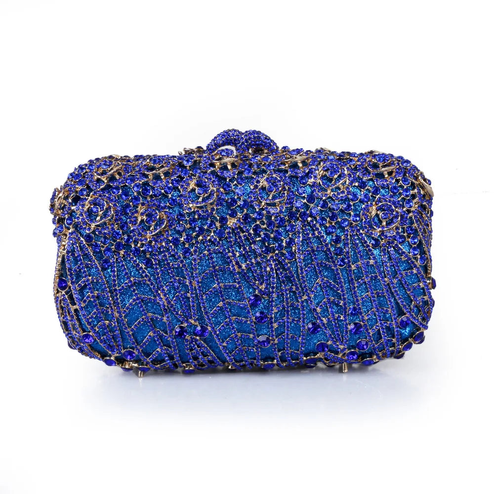 Full Stones Flower Party Box Clutch Purple/green Crystal Evening Bag Wedding Bridal Minaudiere Handbags Chain Women Bag