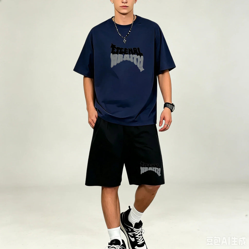 Best Selling Men T‑Shirts Sets 2‑Piece Outfit Short‑sleeve Tops With Drawstring Shorts Sets Casual Sport T‑Shirts Sets Plus‑Size