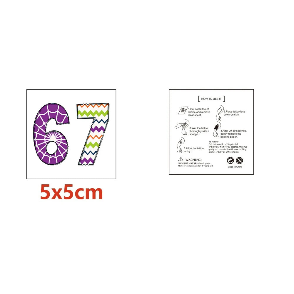 20pcs/set Funny Color 67 Six Seven Temporary Tattoo Stickers For Body Art Tattoo Party Gifts Stickers