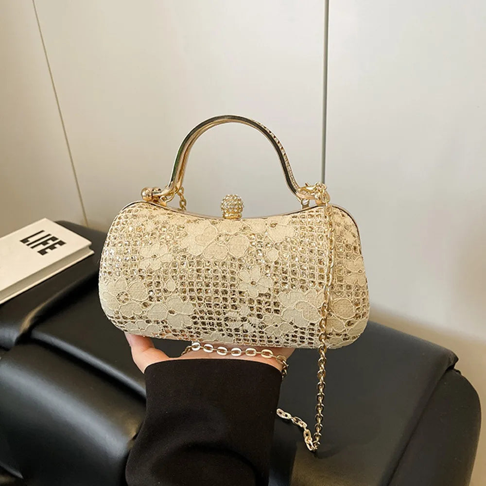 Casual Luxury Evening Banquet Bag Rhinestone Flower Ladies Clutch Bag Phone Pouch Shiny Chain Crossbody Bag Wedding
