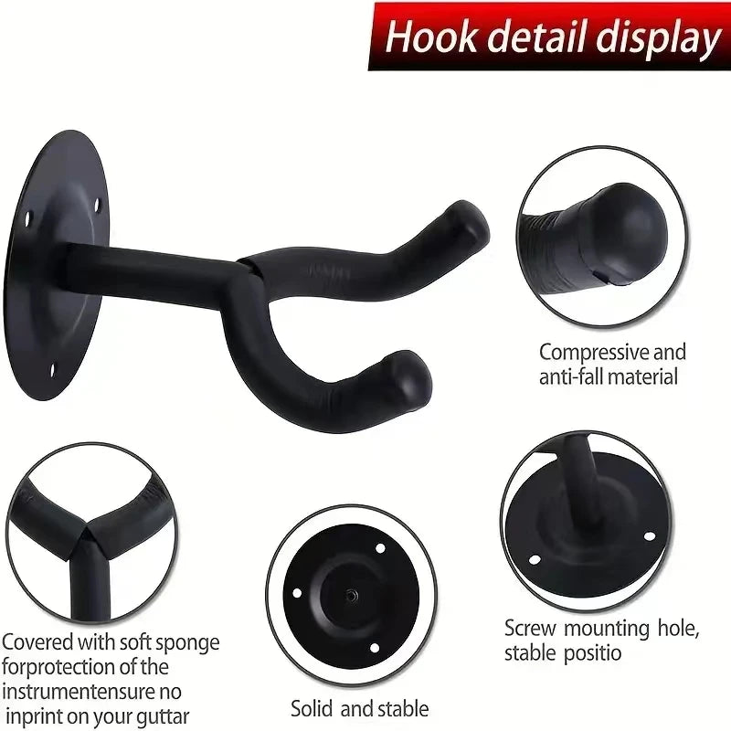 Round Black Metal Guitar Hanger, Guitar Wall Mount, Wall Hook Bracket, Skateboard Hook, Suitable For All Sizes Of Guitars Bass M