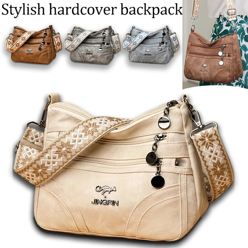 Everyday Versatile Rider Distressed Leather Crossbody Bag Spacious Capacity, Soft Sling for Motorcycle Weekend Short Trips