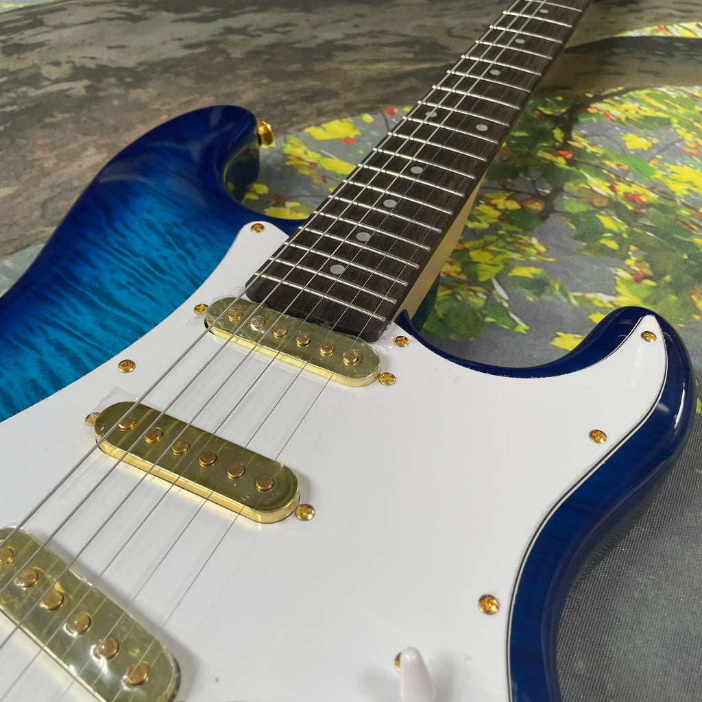 Classic style, blue ST electric guitar, gold hardware guitars 6 strings guitarra