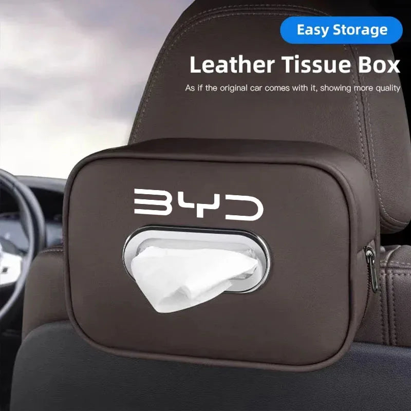 For BYD Car Tissue Box PU Leather Auto Sun Visor Headrest Armrest Tissue Holder Storage Case For Song Plus Han Tang Dolphin Seal