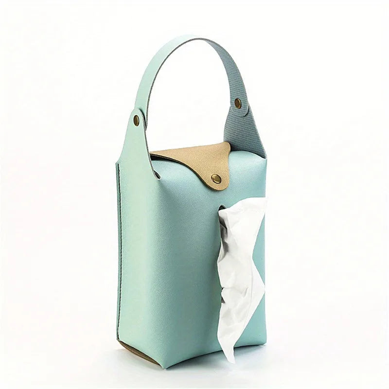 Car tissue box holder Leather car console armrest napkin box visor back tissue box with retaining strap