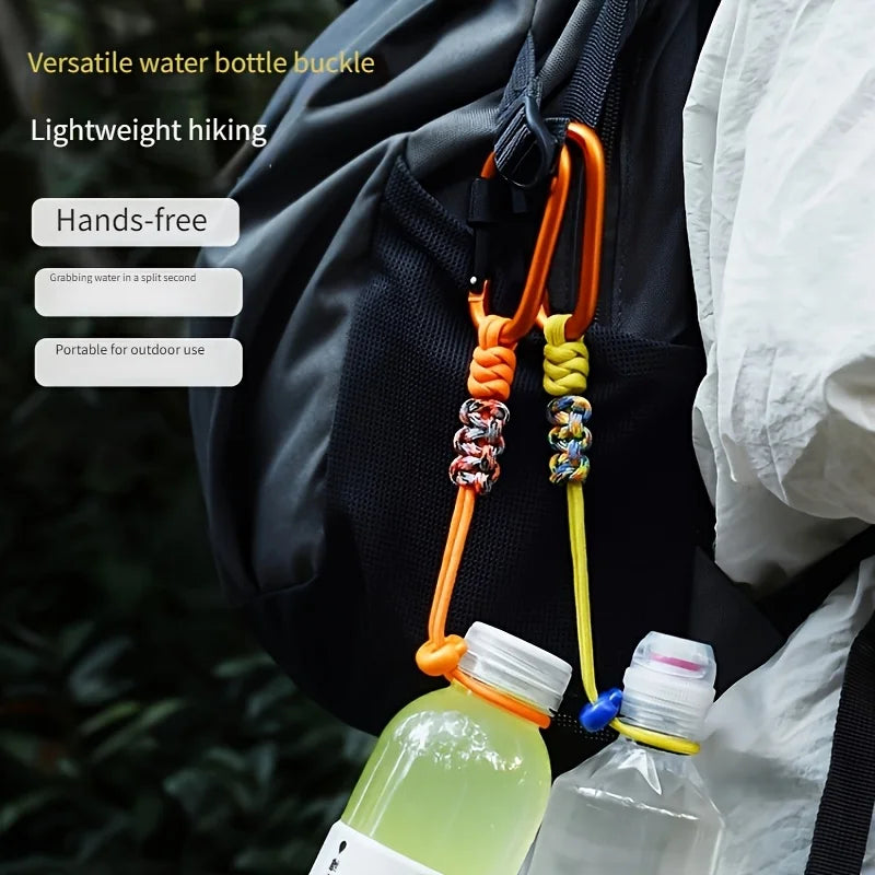 1PC Outdoor Water Bottle Holder Paracord Hook Hiking Backpack Cup Carrier Hand Woven Lanyard Carabiner Accessory Camping Gear