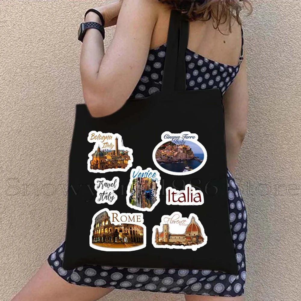 Funny Ciao Bella Saying Italy Flag Rome Colosseum Firenze Florence Panorama Italian Canvas Tote Bag Shopper Girl Casual Handbag