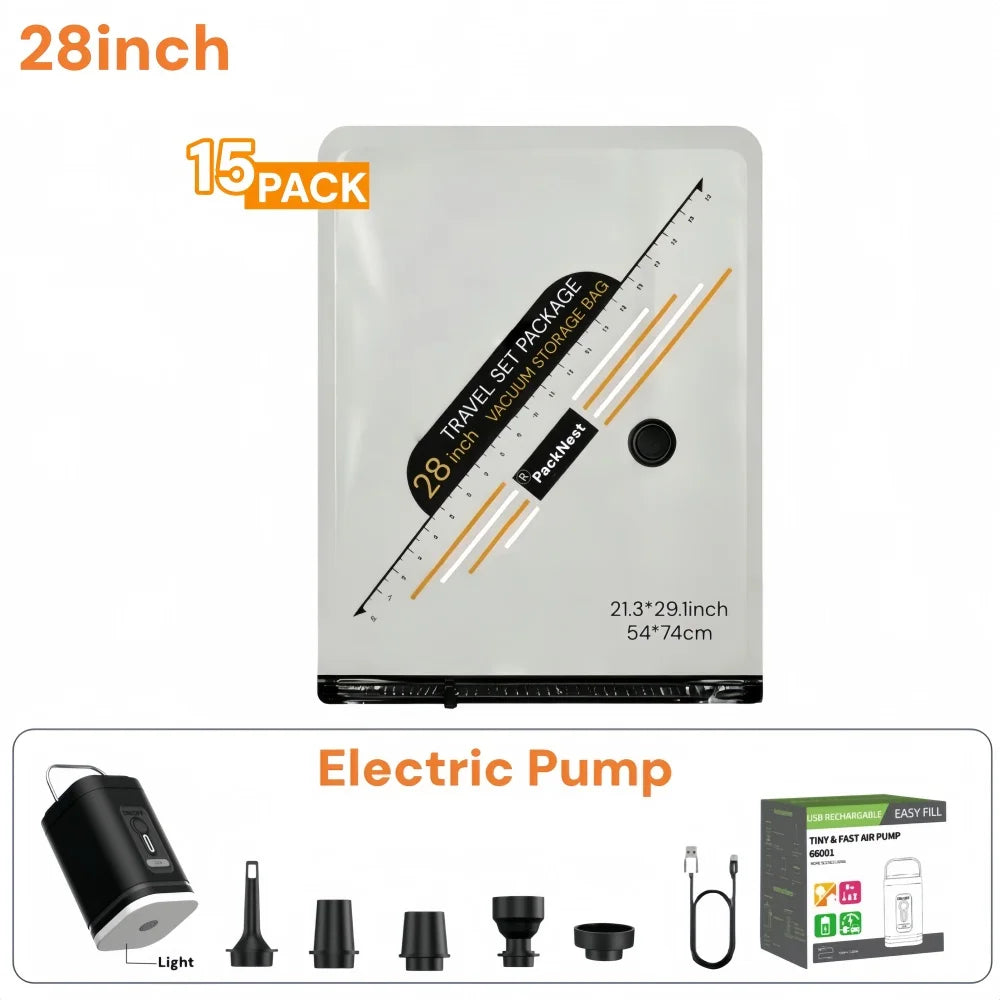 Vacuum Bags for Travel Set with Electric Pump,Compression Space Saver Packing Bags for Luggage Suitcase Clothing Storage Bag