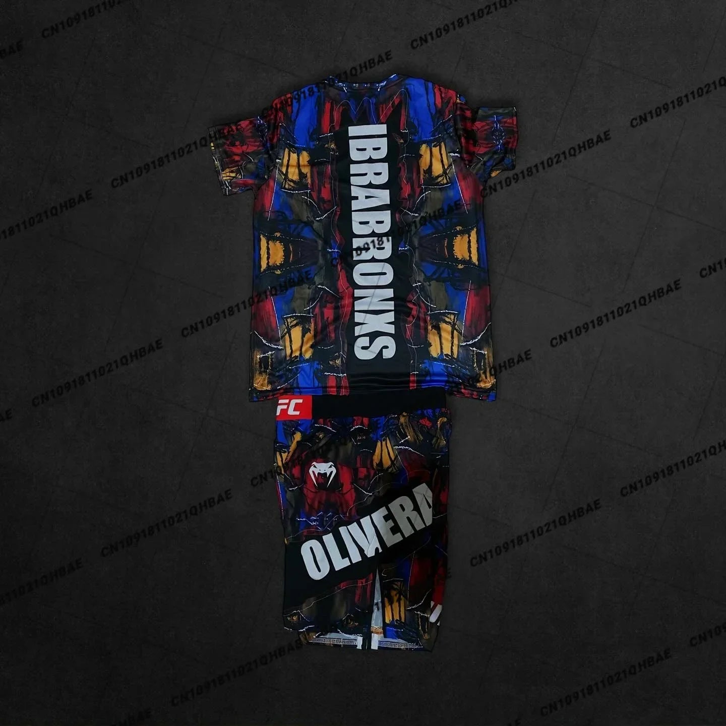 Summer Top Boxer MMA Octagonal Cage Charles Oliveira Tshirt Shorts Set Men Sports Training Running Set Speed drying Fighting Set