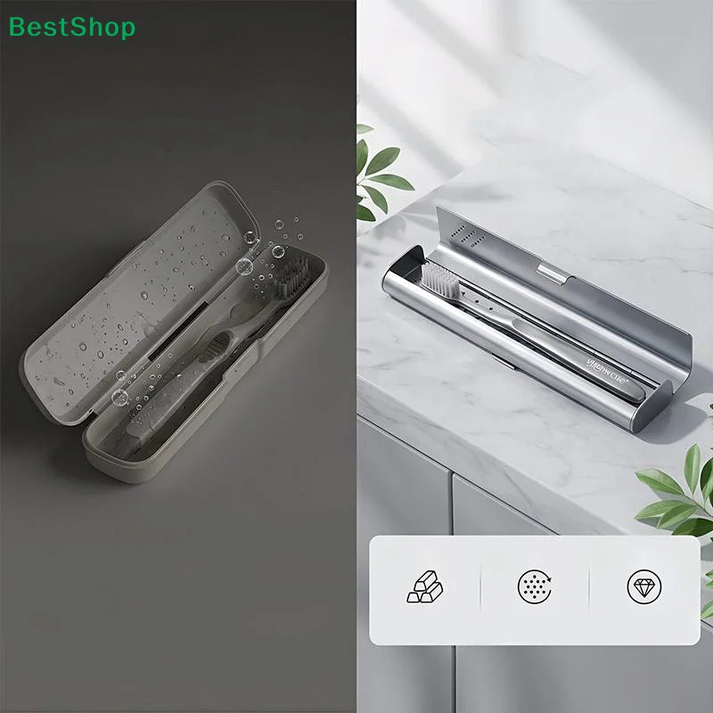 ☪Empty Aluminum Toothbrush Travel Case, Portable Travel Toothbrush Holder, Durable Manual Tooth Brush Box Container