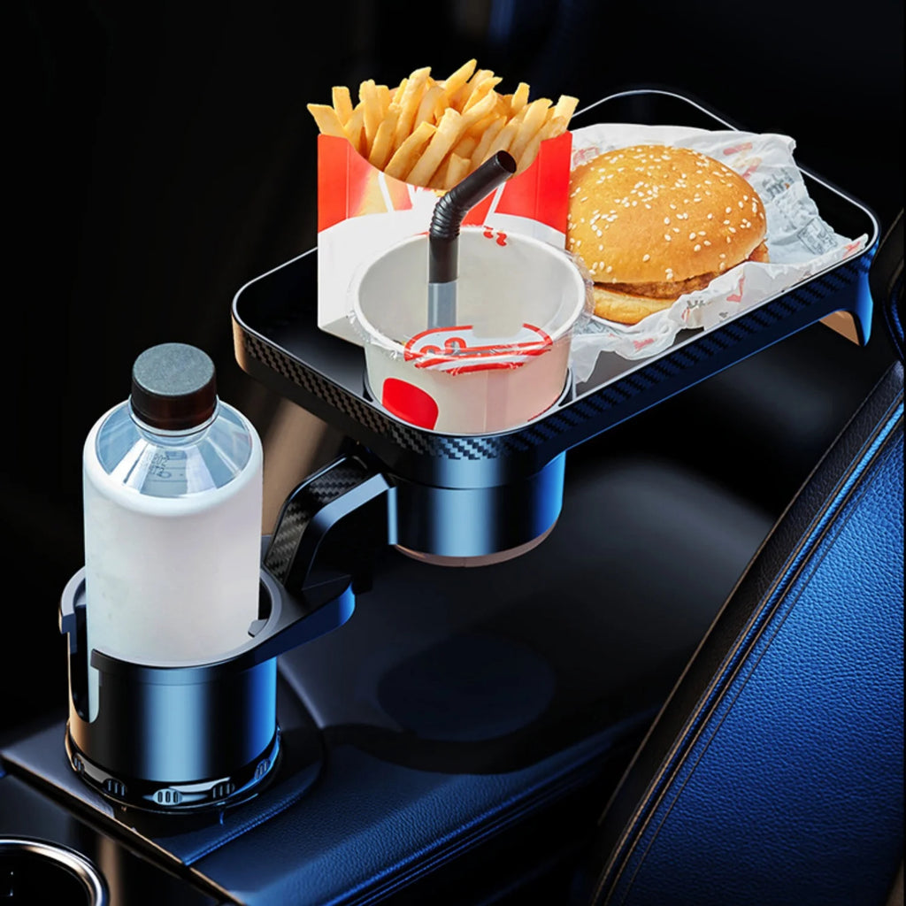 Car Cup Holder Tray with Rotating Expandable Tray - Convenient for Takeout, Keys, Phone - Perfect for Quick Meals On-the-Go
