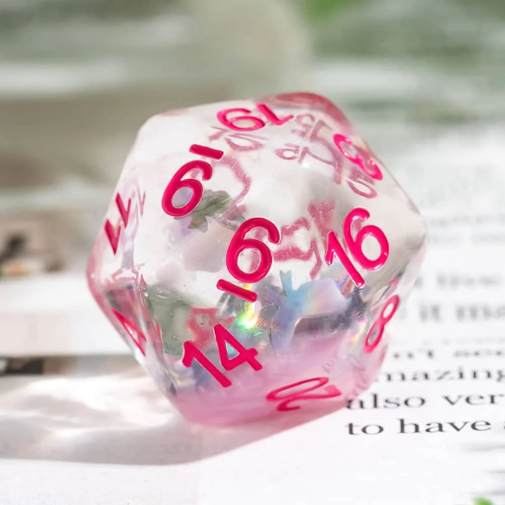 Cusdie Pink Butterfly DND Dice Resin Slice Die D4 D6 D8 D10 D% D12 D20 Polyhedral Dice Set for D&D Role Playing Table Games