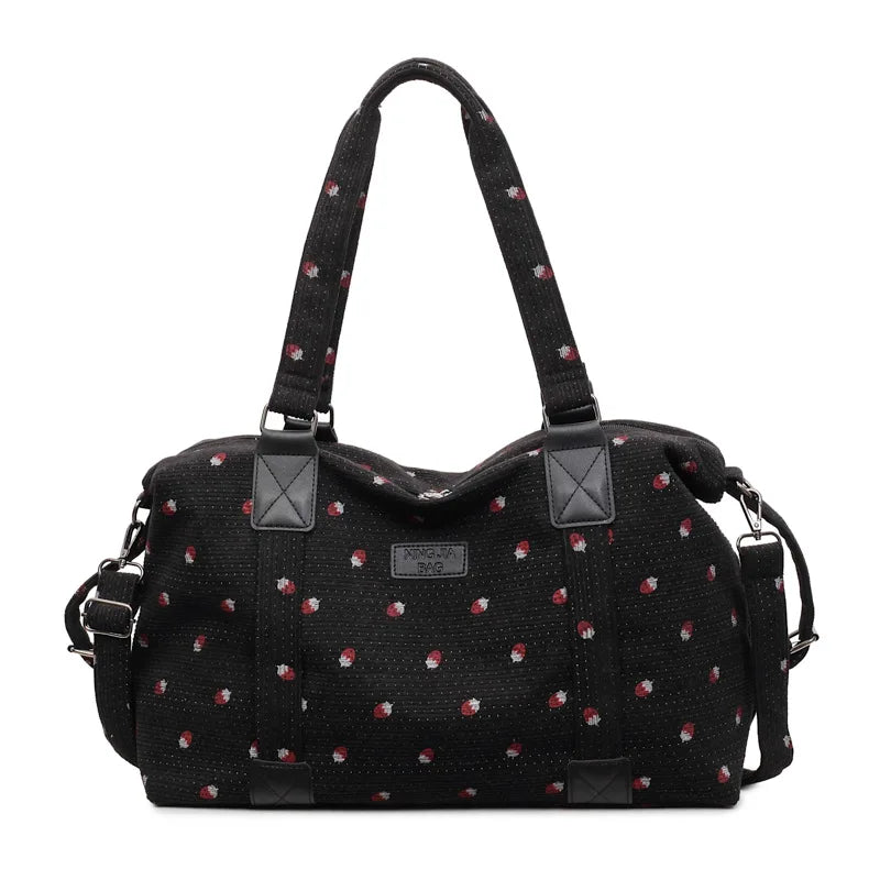 Corduroy Travel Tote Bag Large Capacity Strawberry Travel Handbag with Shoe Compartment Sports Fitness Bag for Women Droshipping