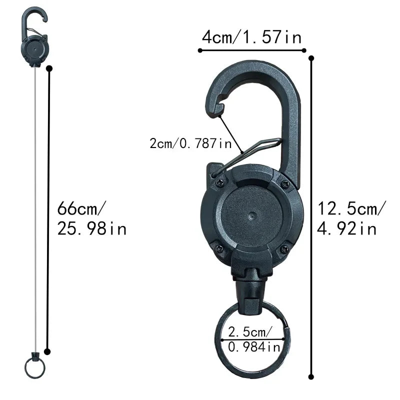 Retractable Heavy Duty Pull Reel Carabiner Multitool Survivalowy Buckle Spring Key Ring Outdoor Sporty Attachment Keychain Tool