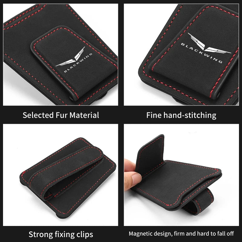 Suede Car Logo Sun Visor Glasses Clip Ticket Card Storage Clamp For Cadillac CT5-V XT4 CT4 XT5 CT5 XT6 CT6 Escalade Seville