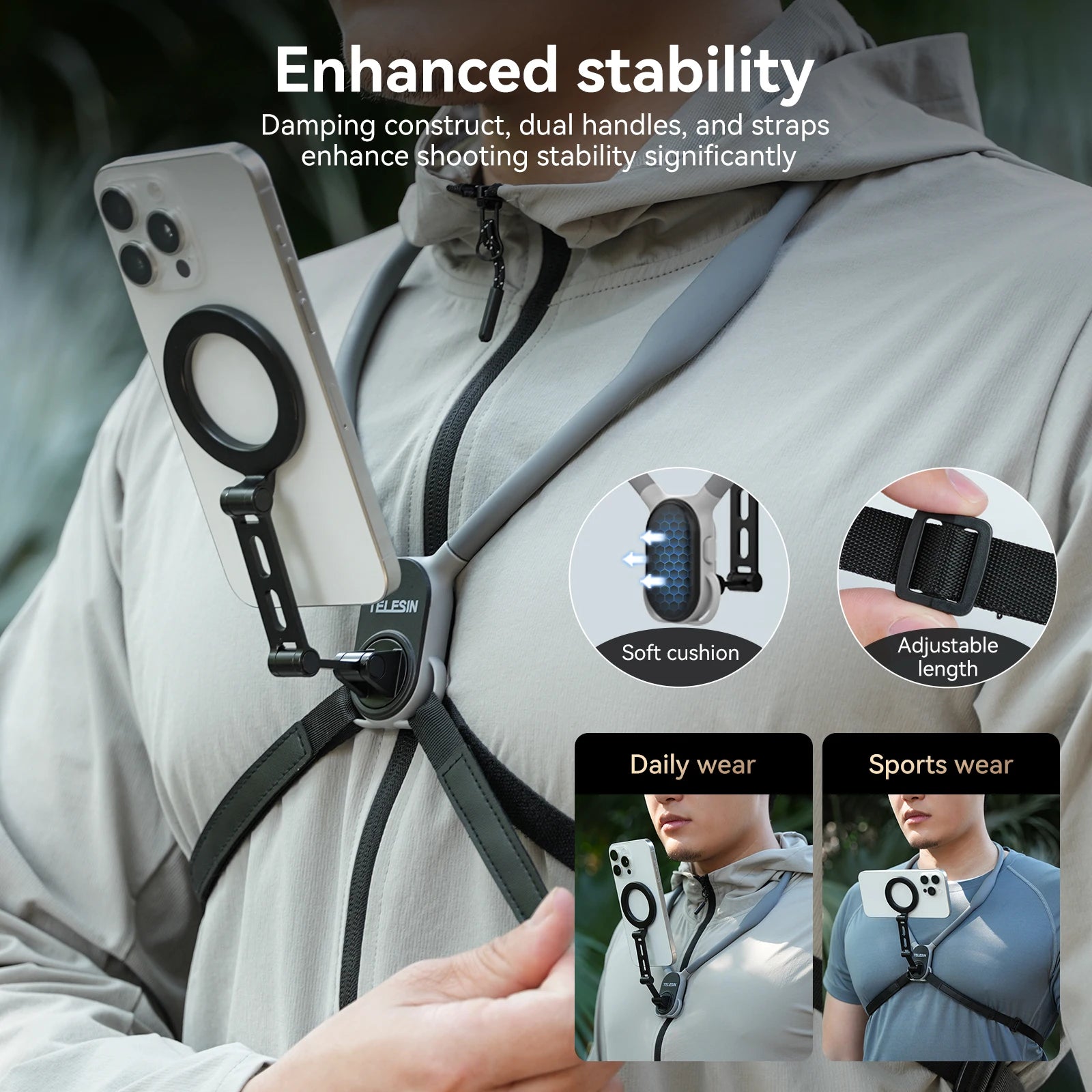 TELESIN Max Magnetic Neck Mount Silicone Quick Release Hold for Iphone 15 14 13 12 11 10 SAMSUNG HUAWEI XIAOMI Phone Accessories